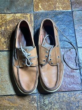 Sperry Men’s Leather Boat Shoes — Tan-Size 14